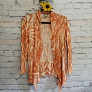 Alberto Makali Orange Zebra Print Silk Blend Open Cardigan